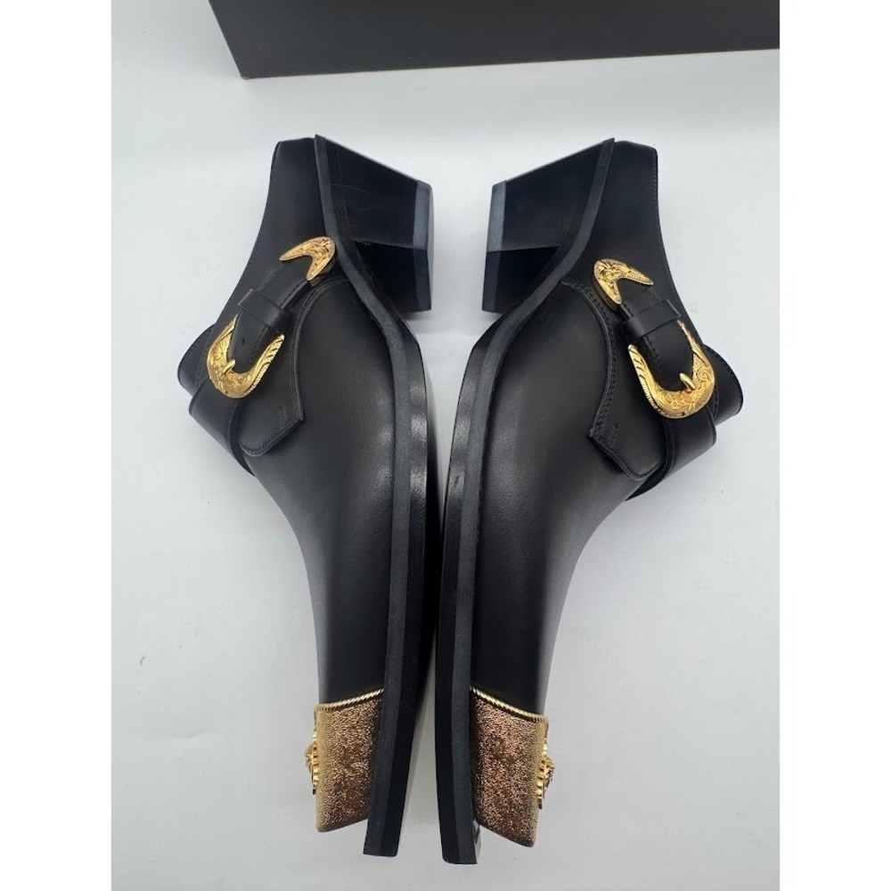 Versace Sabot Leather Western Mule Medusa Gold Toe Black EU 39.5 US 9 NIB - Picture 10 of 14